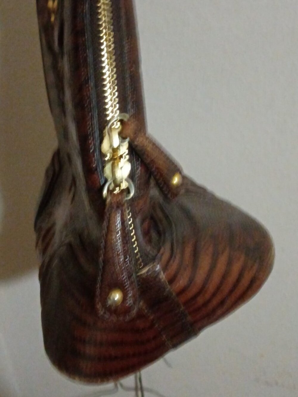 Brahmin Pecan Brown Crocodile Croc Embossed Leather Purse Handbag Dome Top - Picture 12 of 13